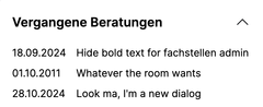 Three lines of text, each with a date at the start, a space, followed by a title. The start of the titles are lined up vertically.